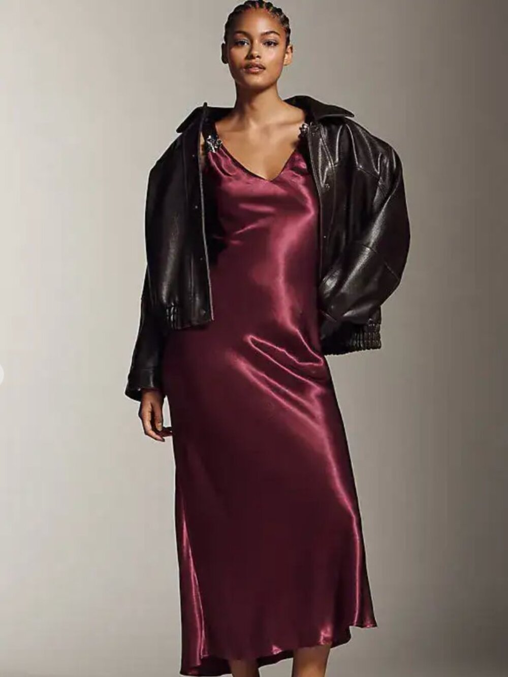 NWT | By Anthropologie | V-Neck Midi Slip Dress | Dark Fuchsia
